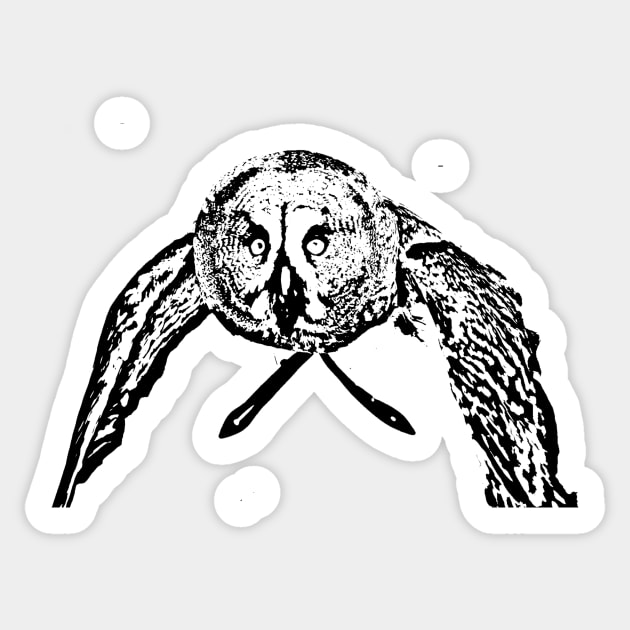 Owl in flight, black and white Sticker by bywhacky